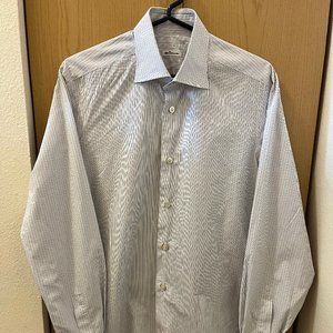 Kiton Dress Shirt, 15.5/39, White with Blue Pinstripes